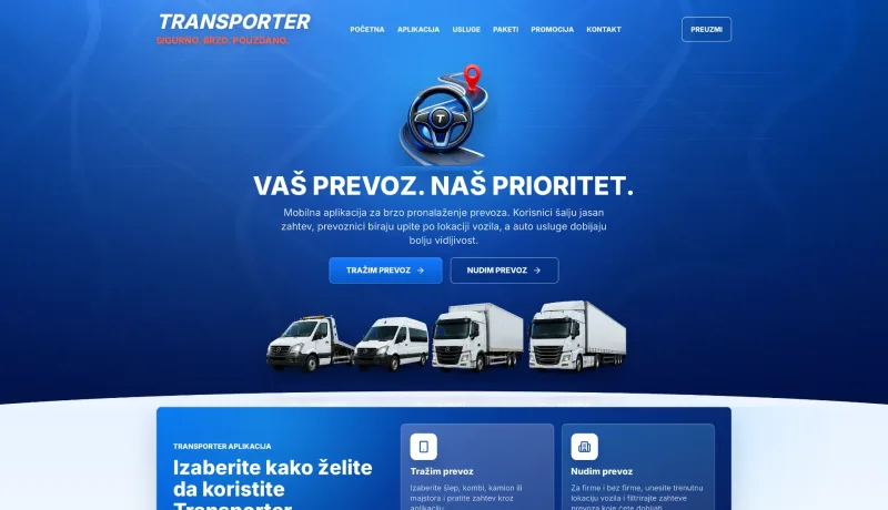 Transporter web app connecting customers and transport providers